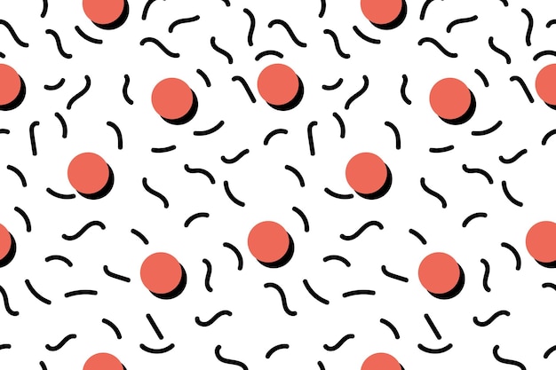 Retro 80's 90's memphis seamless mamphis pattern with red and black dots on white background