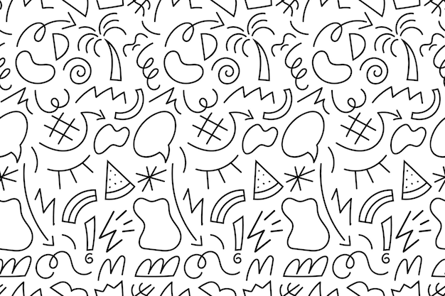 Vector retro 80's 90's memphis seamless pattern with hand drawn doodle elements vector illustration