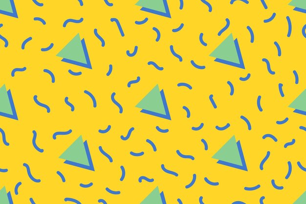 Retro 80's 90's memphis seamless pattern with triangles on a yellow background vector illustratio