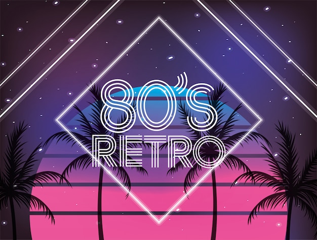 Vector retro 80s geometric style and plams