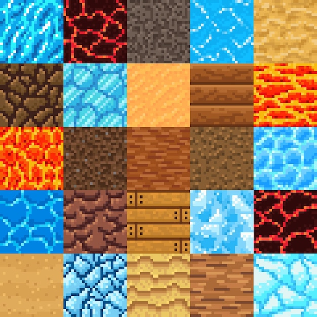 Retro 8bit pixel art game surface block patterns