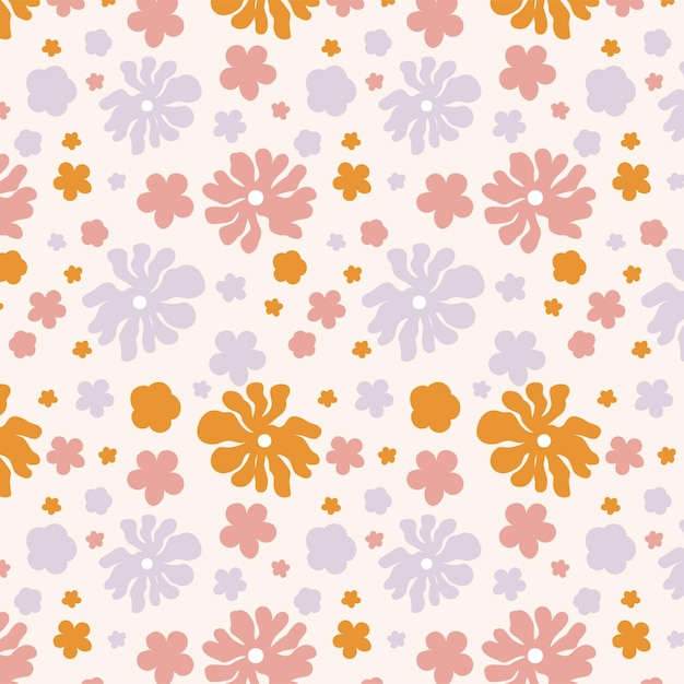 Retro abstract flower illustration seamless pattern