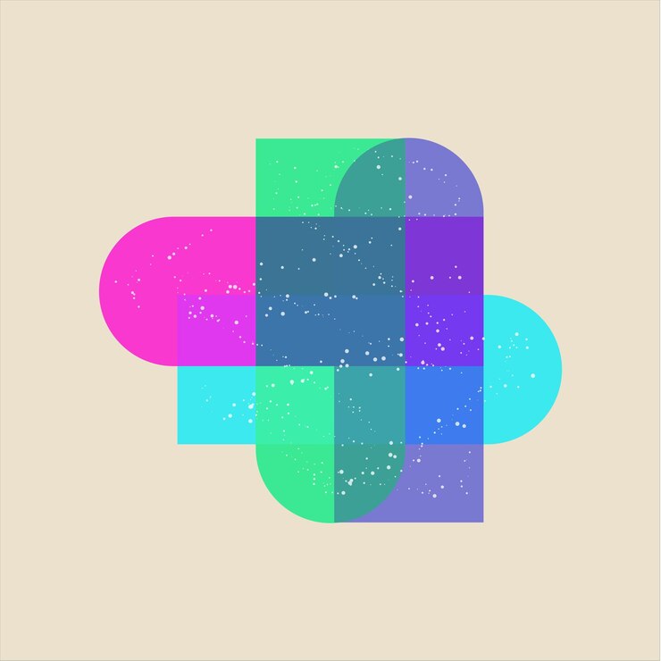 Vector retro abstract geometric object art riso print painting risograph effect multi glitched color vector