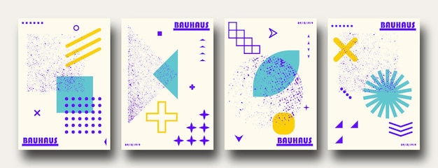 Vector retro abstract geometric posters in bauhaus aesthetic,