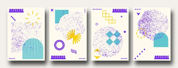 Vector retro abstract geometric posters in bauhaus aesthetic,