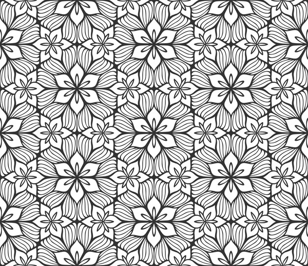 Retro abstracte naadloze bloempatroon Inpakpapier plat botanisch ontwerp Textiel kruiden ornament Monochroom sierlijke achtergrond Lace elegante stof decor Vintage geometrische gebladerte achtergrond