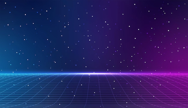 Retro achtergrond in cyberpunkstijl SciFi-achtergrond Neonlichtrasterlandschappen jaren 80 jaren 90