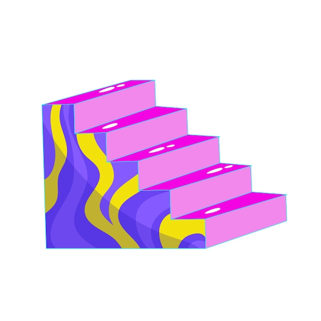 Retro aesthetic y2k psychedelic acid trippy stairs 70s 80s 90s cartoon style Set element smile emoji Creative vector illustration Funny cartoon character Pop art aesthetic y2k