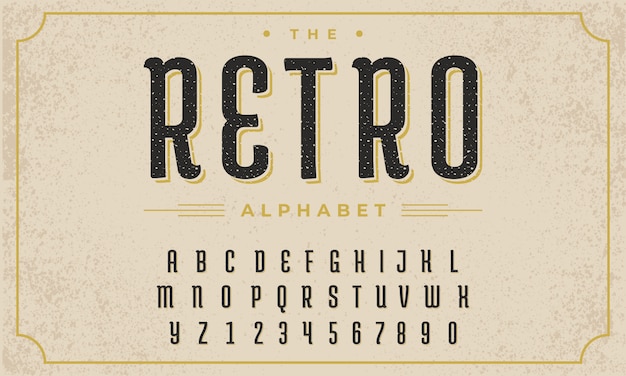 Вектор Ретро шрифт алфавит, буквы с засечками, цифры и символы - вектор