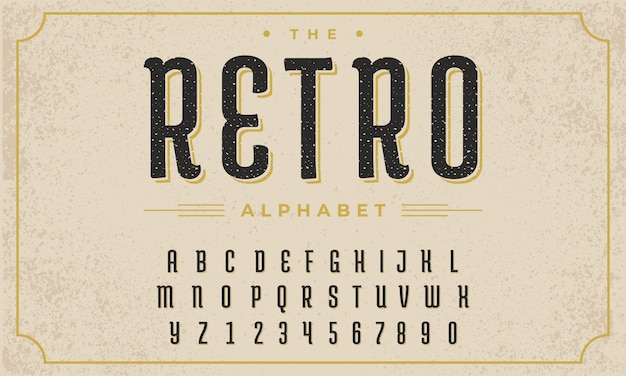 Retro alphabet font,  serif type letters, numbers and symbols - vector