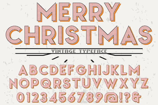 Vector retro alphabet label design merry christmas