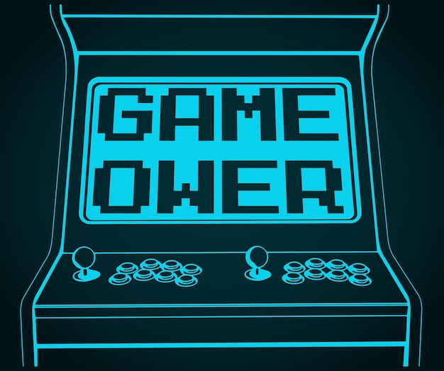 レトロアーケードゲームキャビネットのクローズアップイラスト