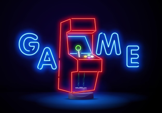 Vettore retro arcade neon sign isolato cartello luminoso arcade gioco logo emblema al neon illustrazione vettoriale