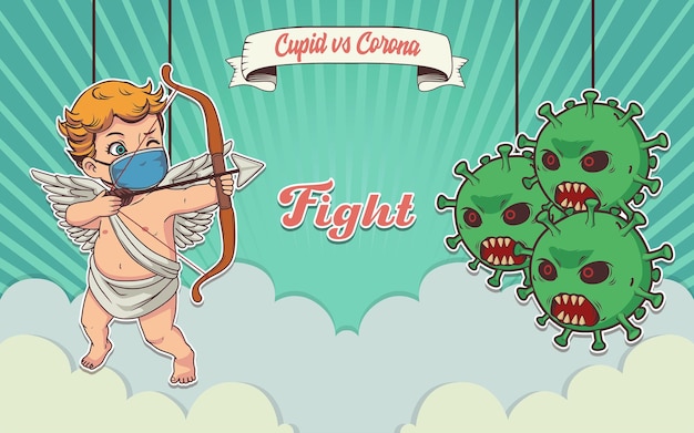 Retro Art Illustration, Cupid vs Corona