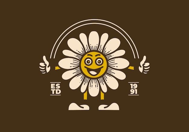 Retro art illustration of a sunflower with happy face