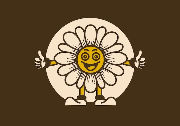 Retro art illustration of a sunflower with happy face