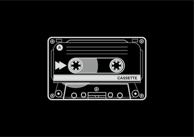 Retro audio casette tape outline black