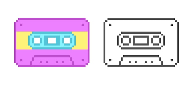 Vector retro audio cassette pixel icon vector illustration in pixel style