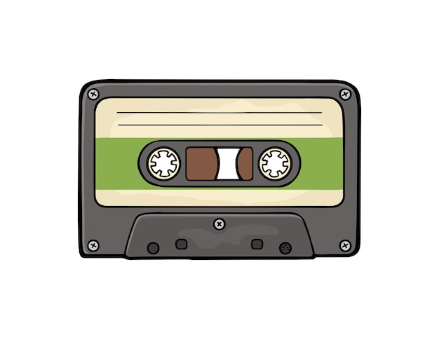 Retro audio cassette Vintage vector color flat illustration