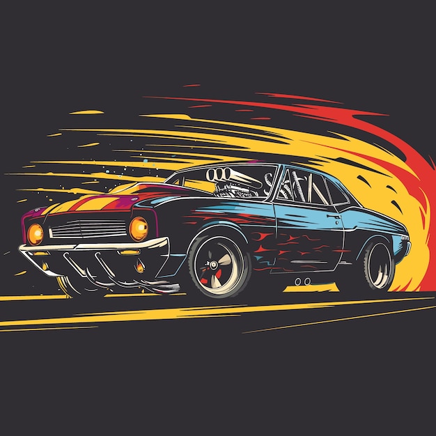 Retro auto op de weg Vector illustratie voor uw ontwerp