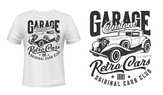 Retro auto's club garage tshirt vector print mockup