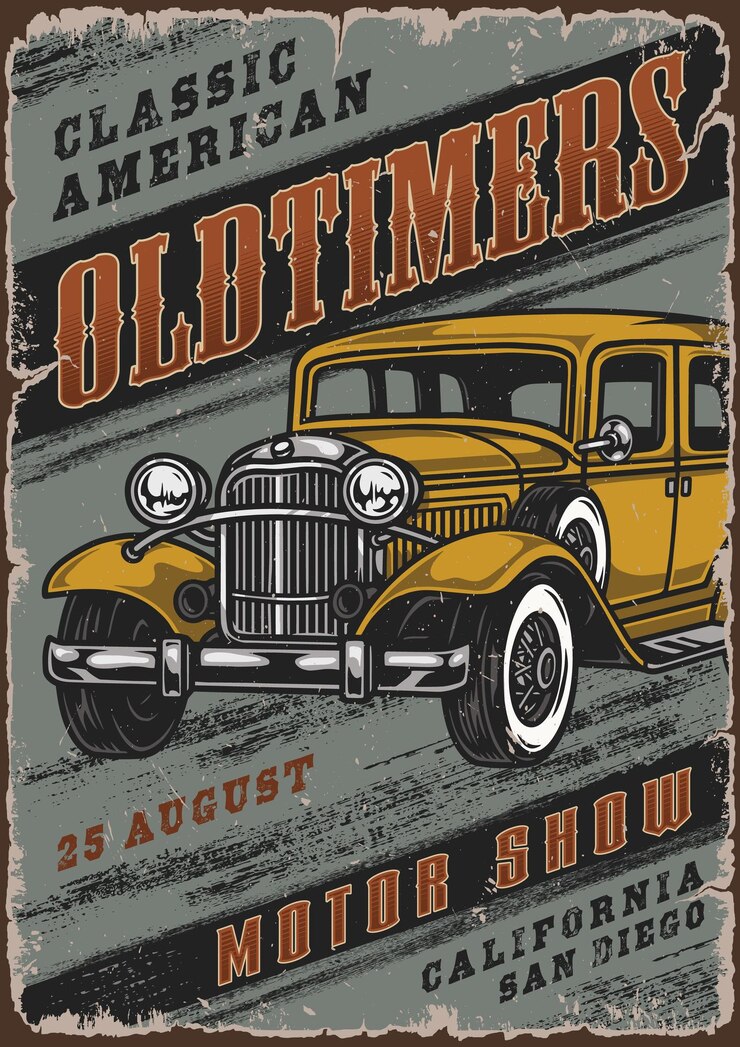 Retro auto's motorshow kleurrijke poster