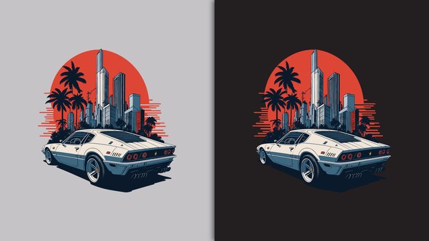 retro auto vector tshirt grafisch ontwerp illustratie