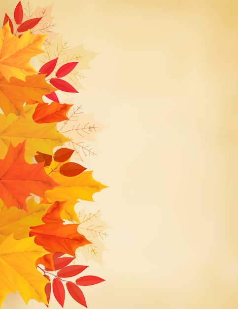 Vector retro autumn background with colorful leaves. illustration.