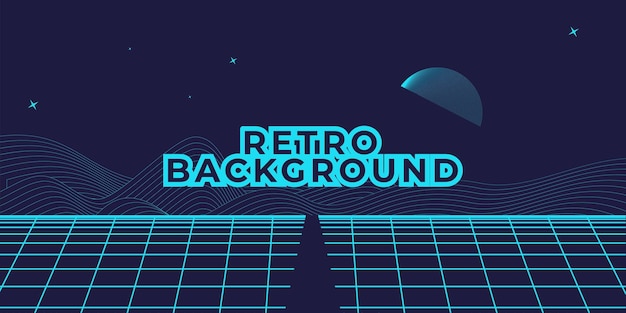 Retro background futuristic landscape 1980s style. digital retro landscape cyber surface