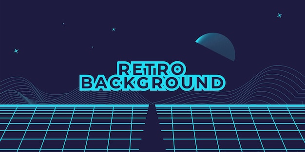 Retro background futuristic landscape 1980s style. Digital retro landscape cyber surface