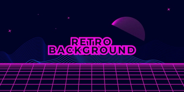 Retro background futuristic landscape 1980s style. Digital retro landscape cyber surface