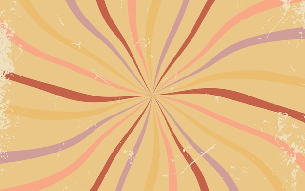 Vector retro background spiral sun rays in the style of 1970 good vibrations banner poster for design