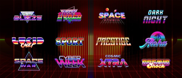 Vector retro badge cyberpunk synthwave 80s collection