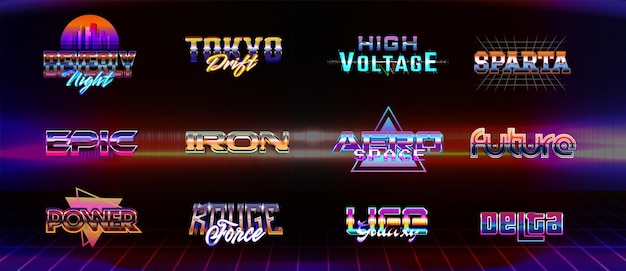 Retro badge cyberpunk techno 80s collection