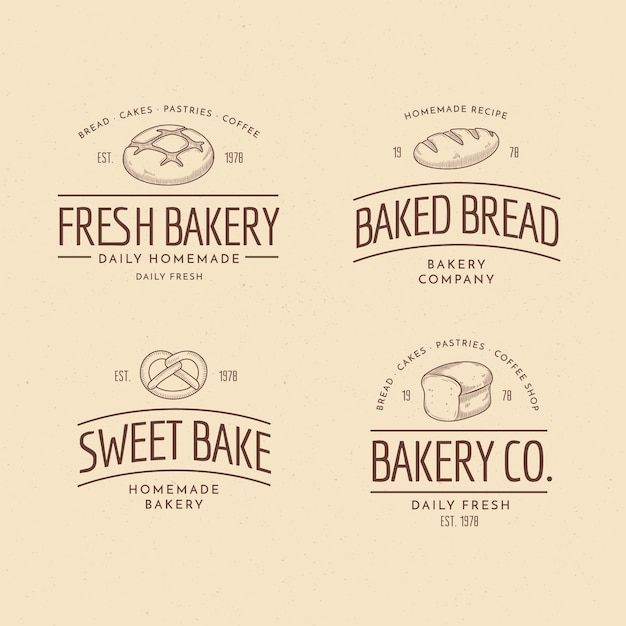 Вектор Коллекция логотипов ретро-пекарня