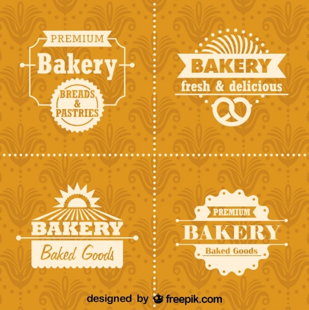 レトロなパン屋のロゴやバッジセット