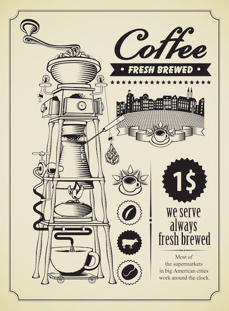 retro banner with coffee grinder