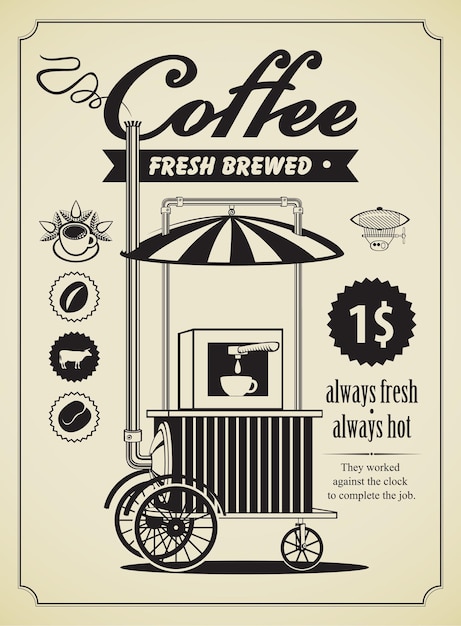 retro banner with mobile coffee shop