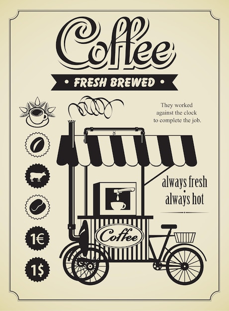 retro banner with mobile coffee shop