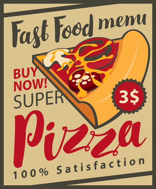 retro banner with pizza slice