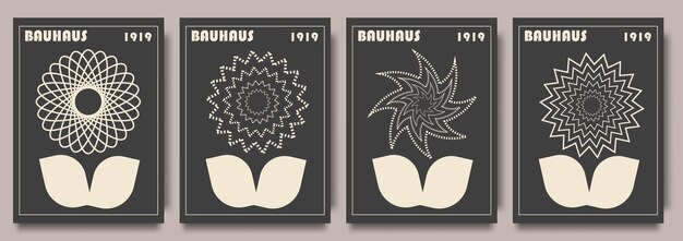 Retro bauhaus futuristico poster di fiori ispirati layout di copertine creative o concept di poster