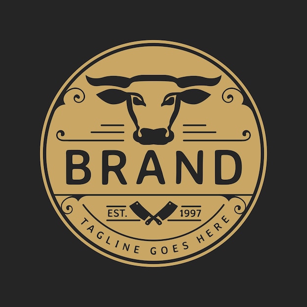 Vector retro beef butcher shop logo design vector