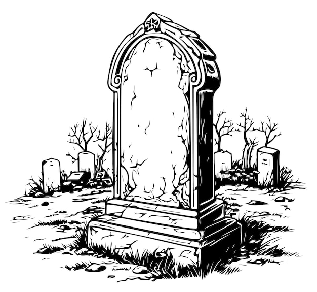 Retro begraafplaatsschets voor halloween hand getrokken vector