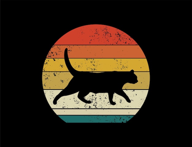 Retro black cat silhouette illustration design