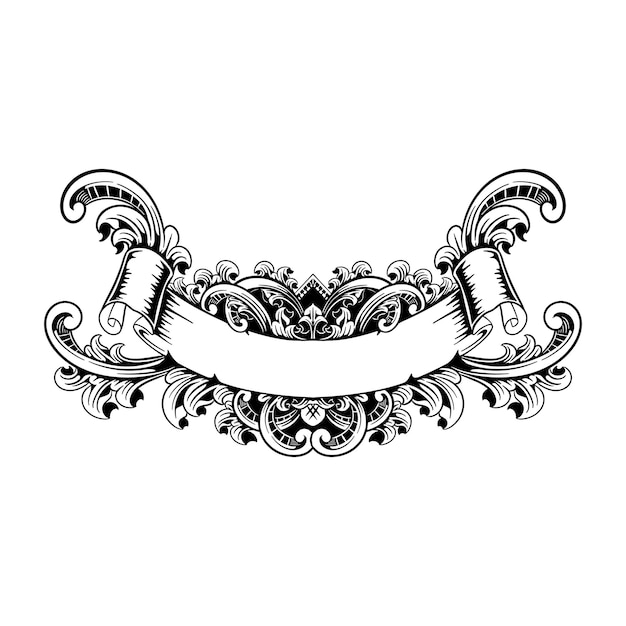 Retro black and white ribbon with floral ornamen