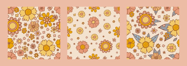 Retro bloemen groovy vector naadloze patroon ontwerp van proefbaan, textiel, briefpapier, inpakpapier