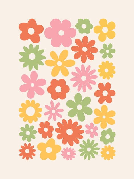 Retro bloemenposter Trendy print met groovy madeliefjebloemen Vintage y2k natuurachtergrond