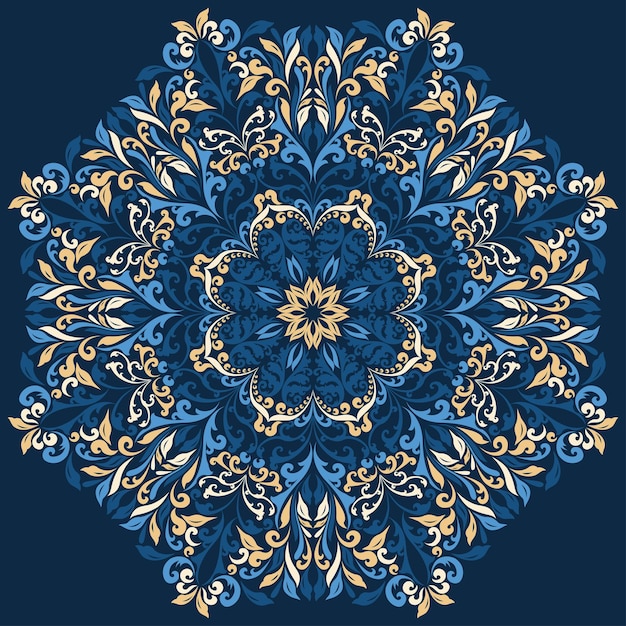 Retro blue boho floral pattern background