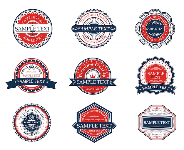 Vector retro blue and red labels set