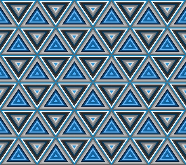 Design senza cuciture con triangoli a strisce blu retrò. illustrazione vettoriale geometrica